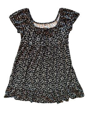 Women's SO Cap Sleeve Black & White Floral Daisy Peasant Mini Dress Size XL